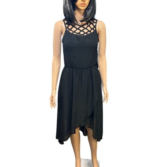 (6 for $25)Studio Y Black Caged Neckline Hi Low Dress size XS - Picture 1 of 7